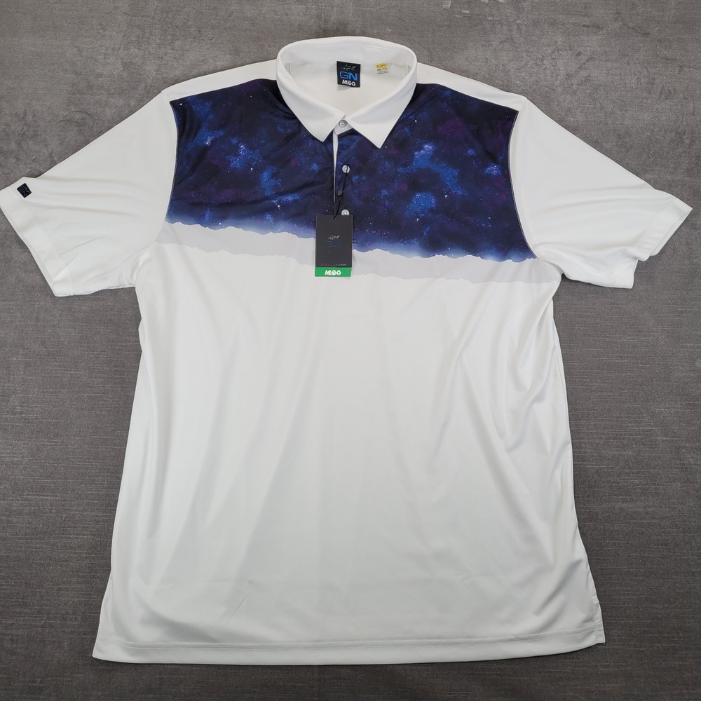Greg Norman PlayDry ML75 XXL Golf Polo Shirt White Galaxy Graphic Mens NEW